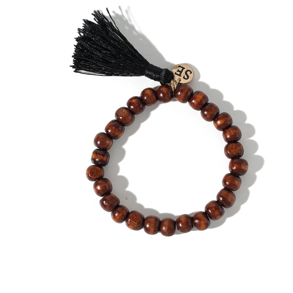 Black Tassel Brown Bead Bracelet — view 1