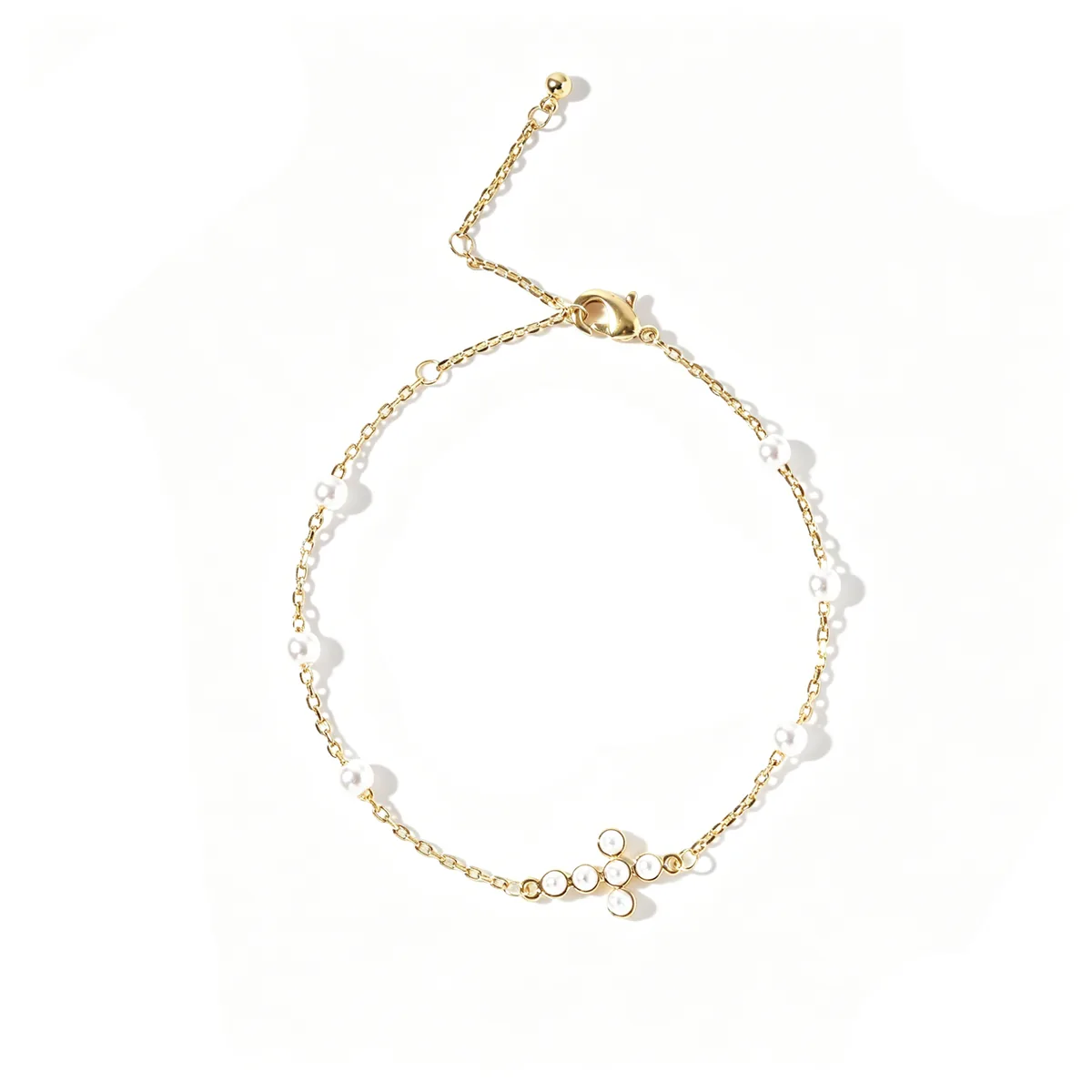 White Bead Flower Charm Bracelet — view 1