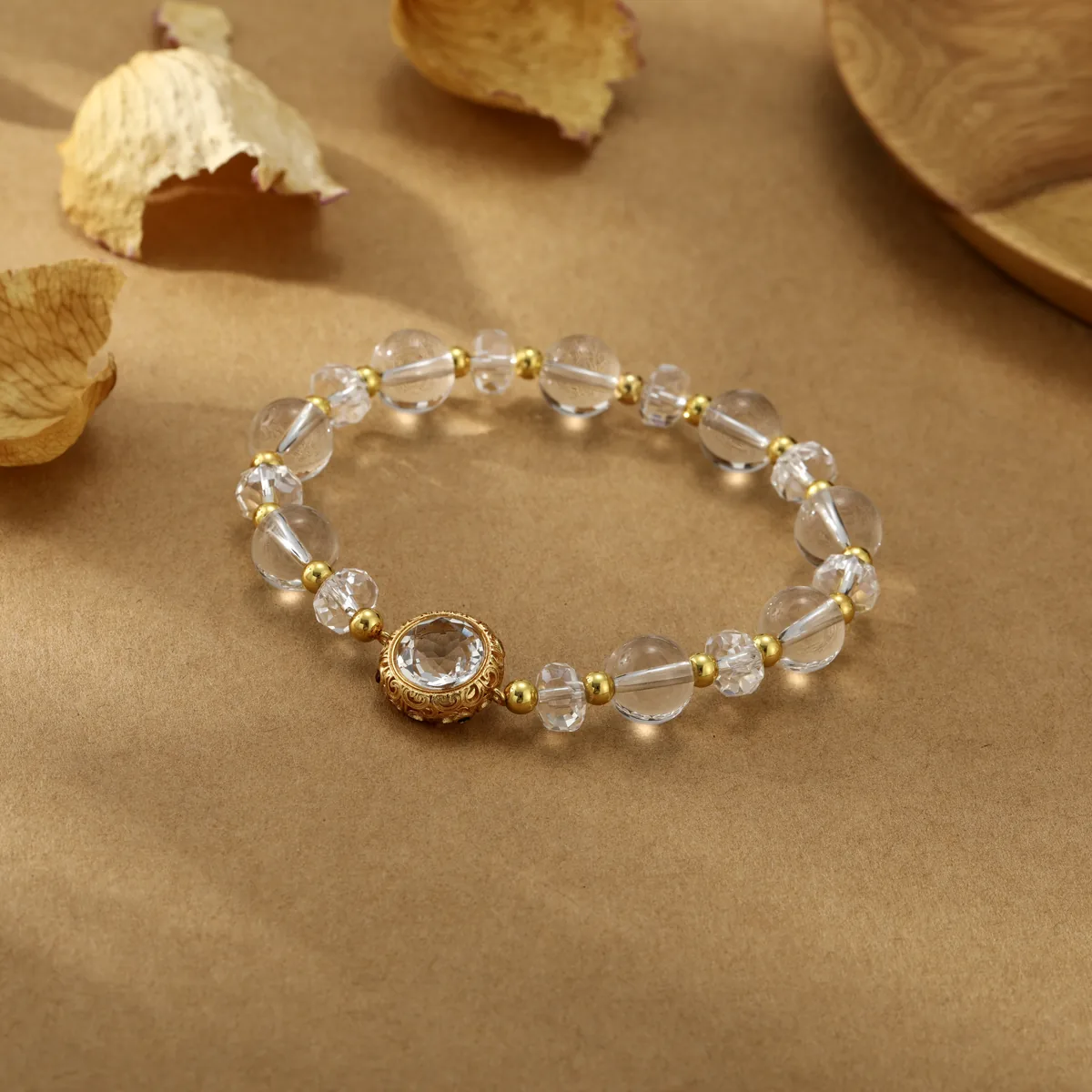 Round Frame Clear Bead Bracelet — view 1