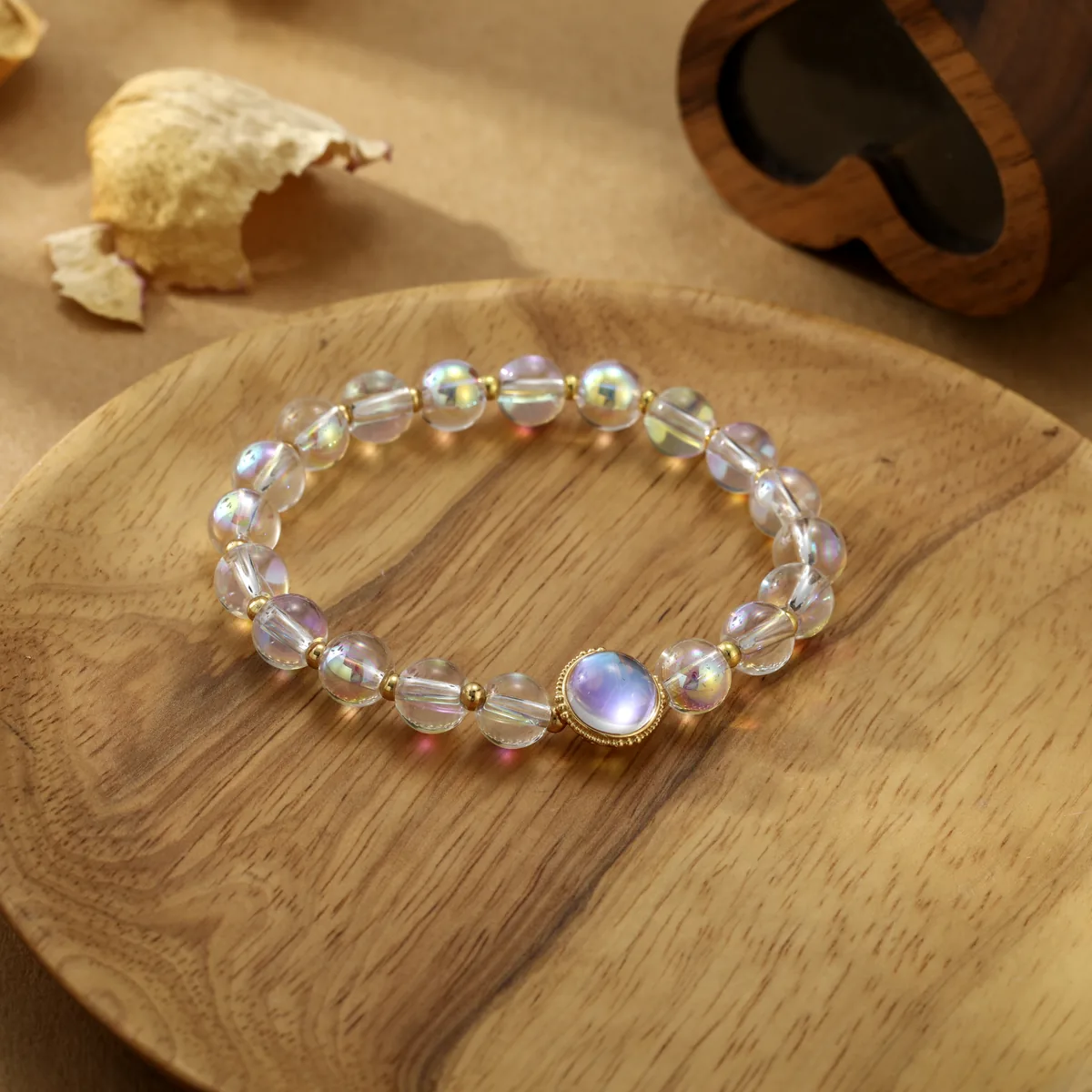 Round Disc Clear Bead Bracelet — view 1