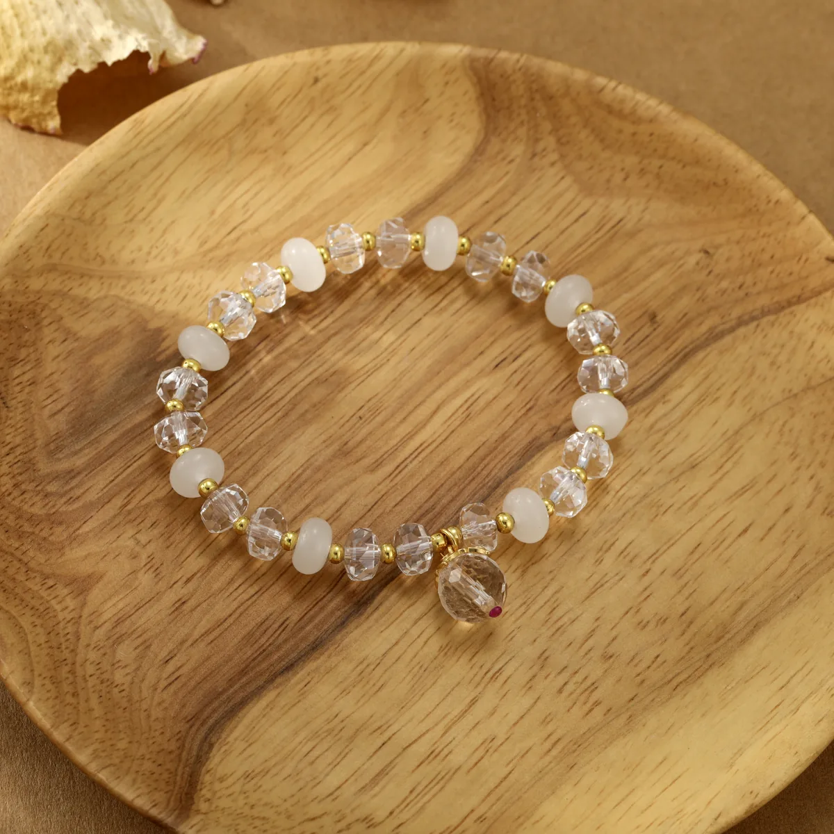 Leaf Drop Clear Bead Bracelet — view 1
