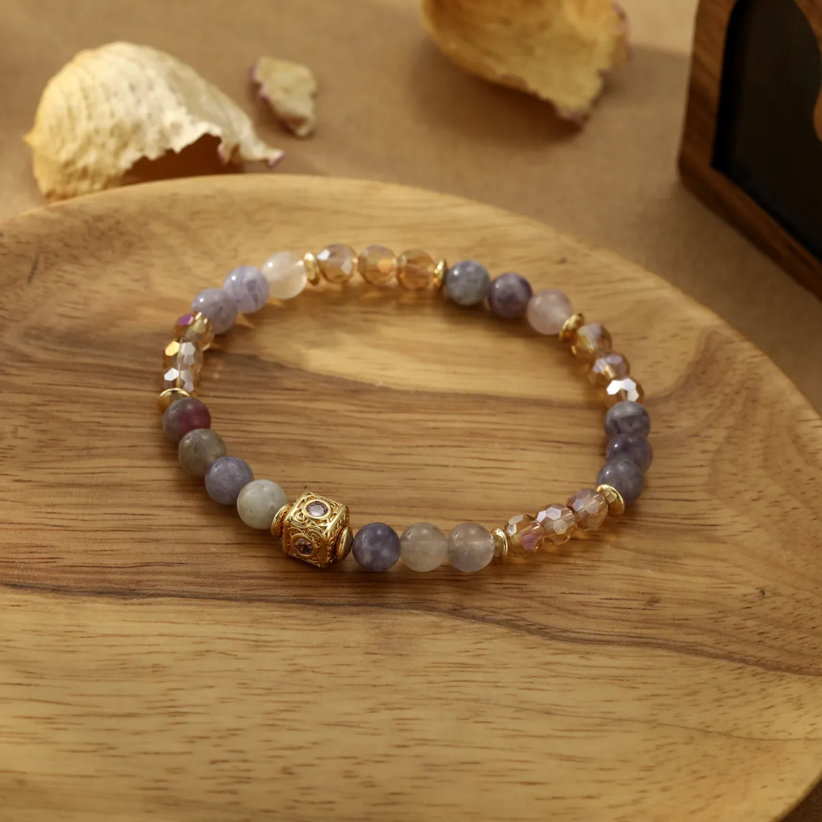 Square Charm Purple Bead Bracelet — view 1