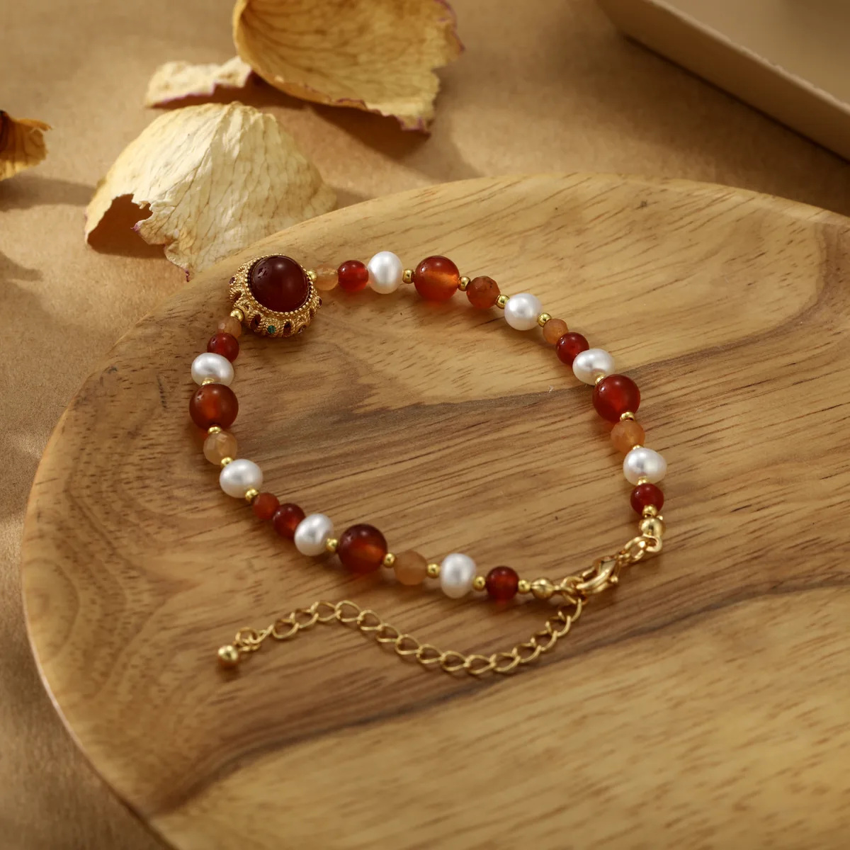 Round Frame Red Bead Bracelet — view 1
