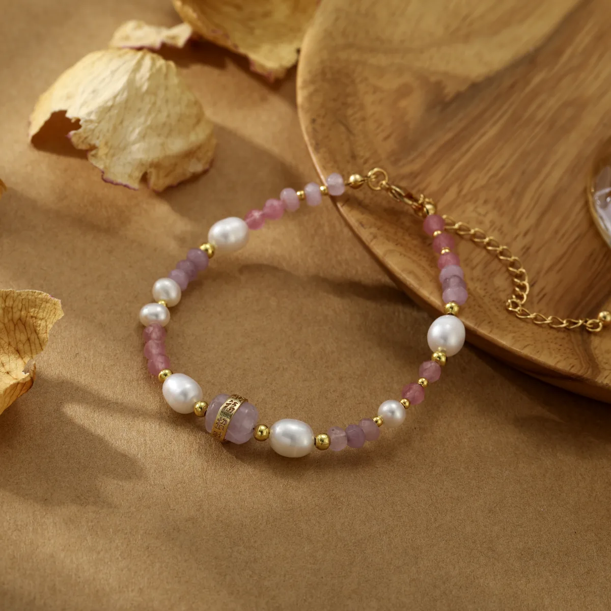 Mixed Oval Pink Bead Bracelet — view 1