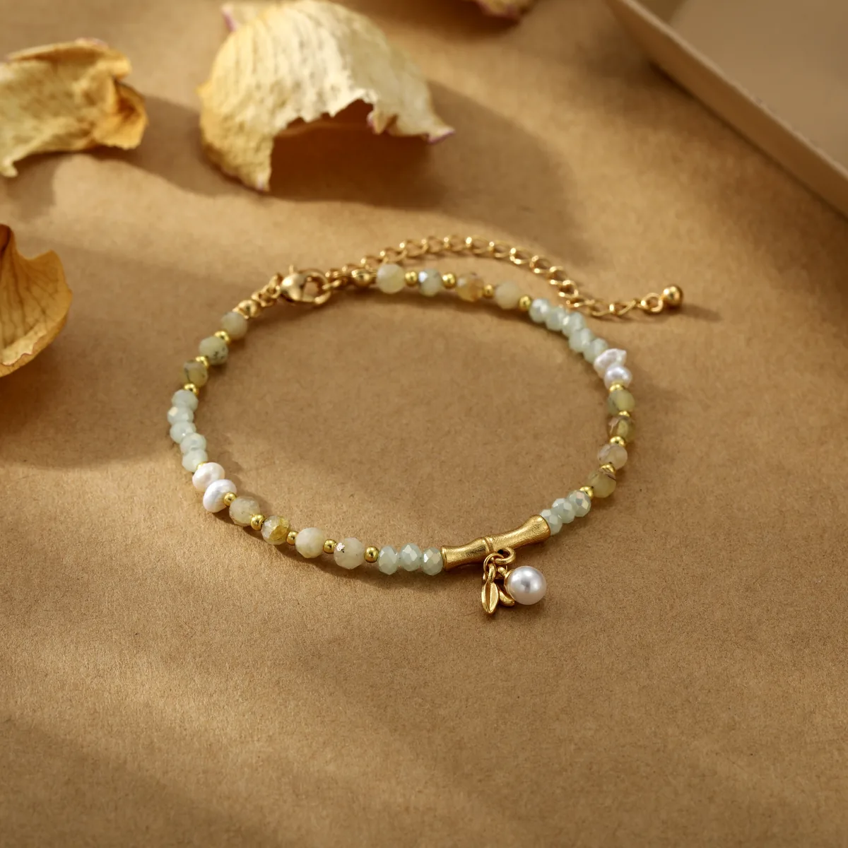 White Drop Mint Bead Bracelet — view 1