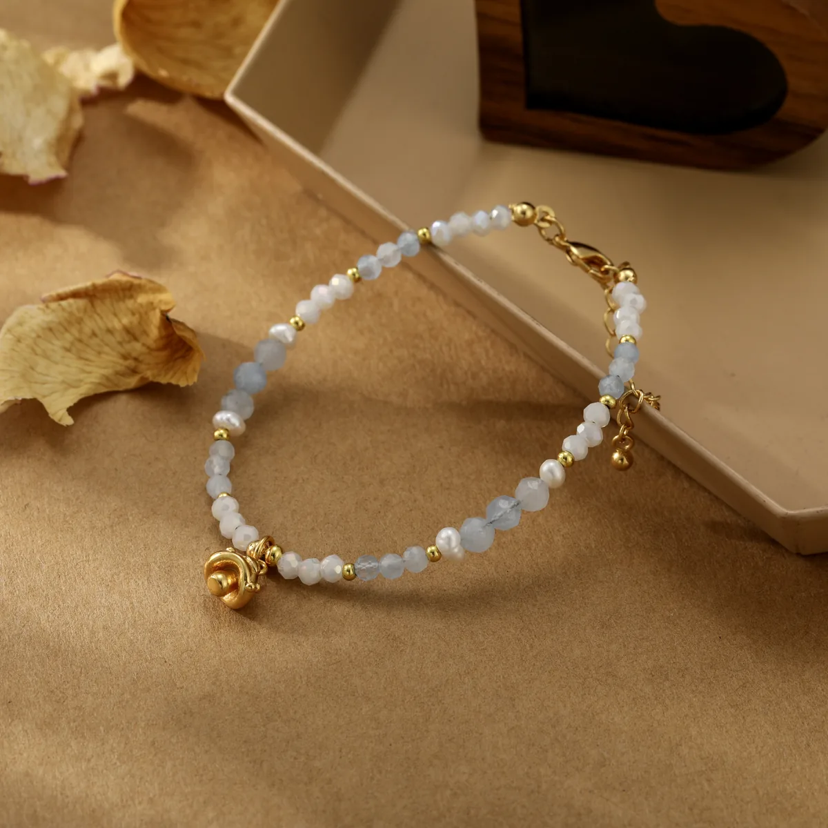 Round Charm Blue White Bead Bracelet — view 1