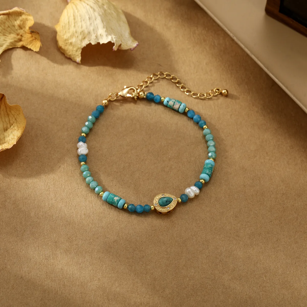 Oval Link Blue Bead Bracelet — view 1