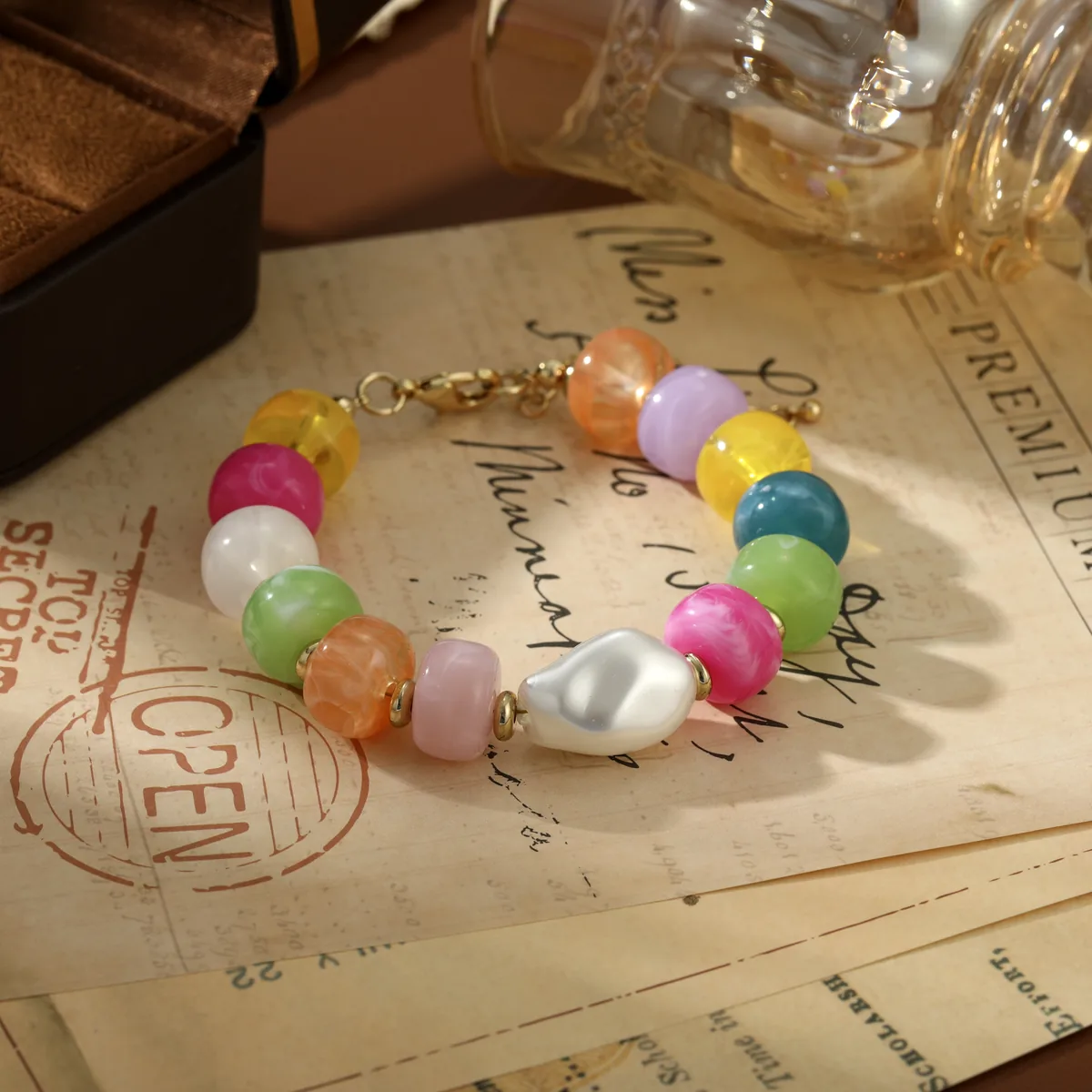 Irregular White Accent Multicolor Bead Bracelet — view 1