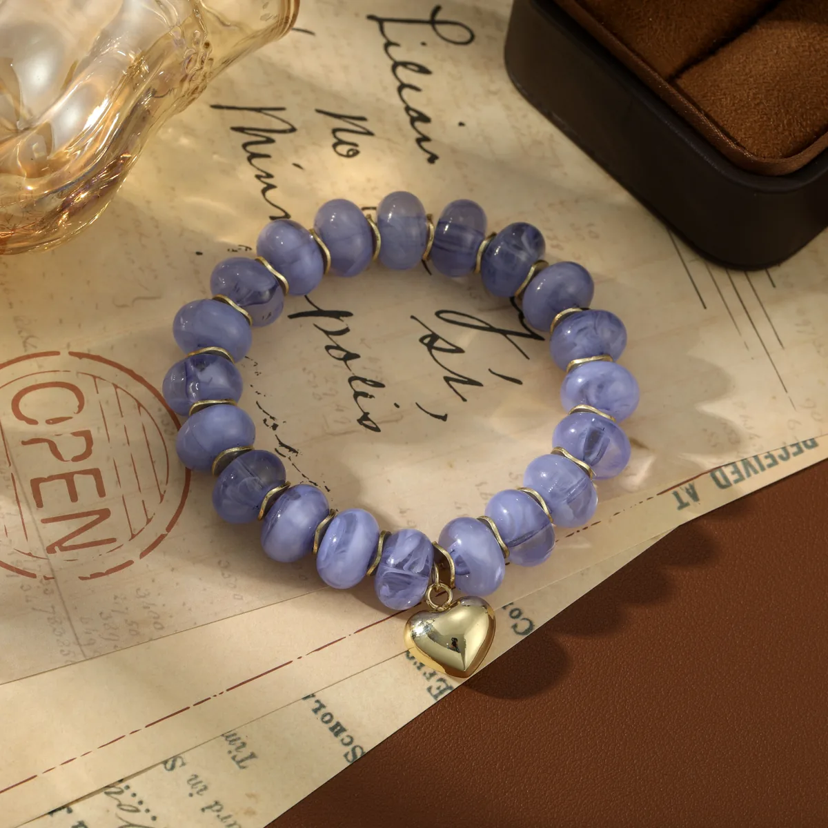 Heart Charm Lavender Bead Bracelet — view 1