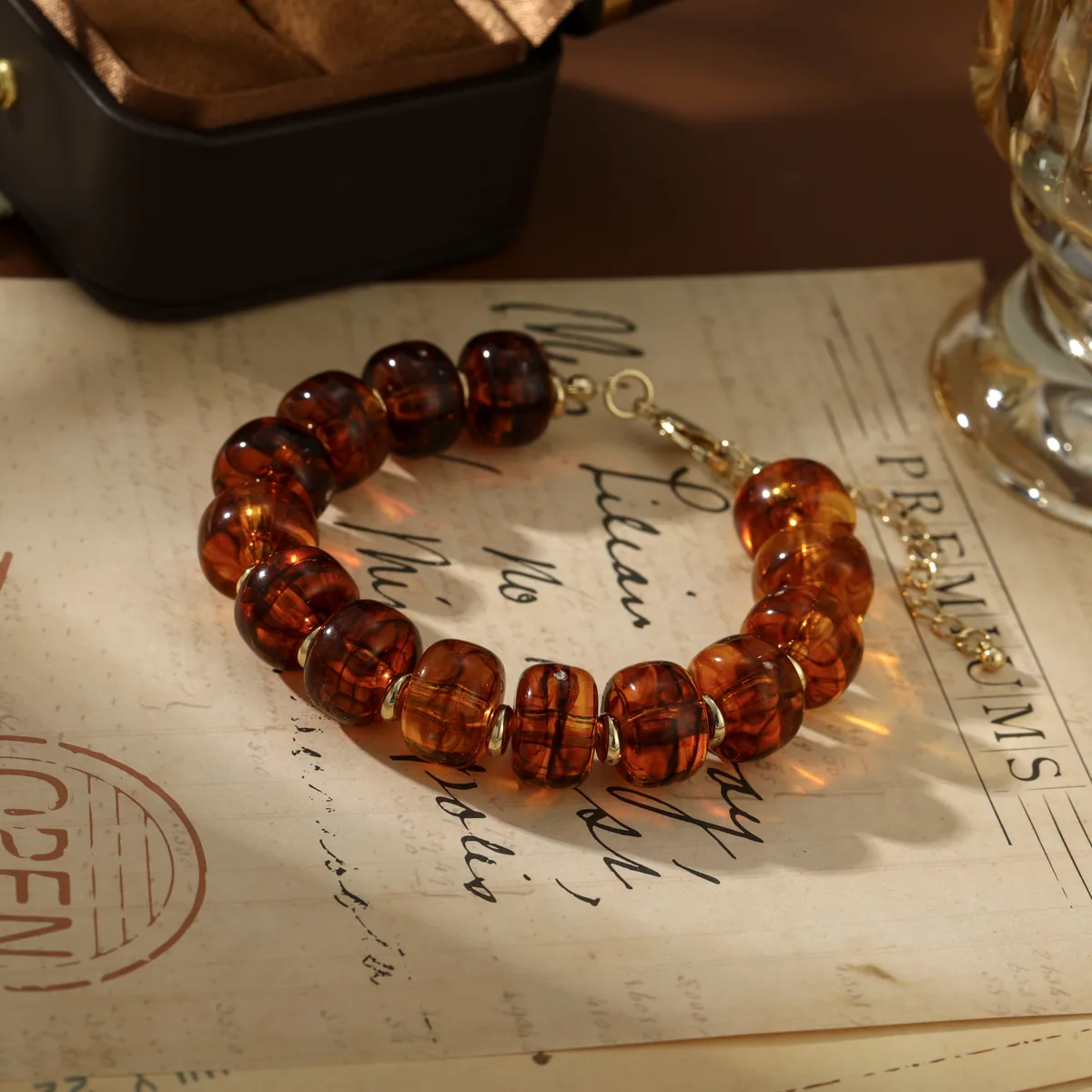 Translucent Amber Bead Bracelet — view 1