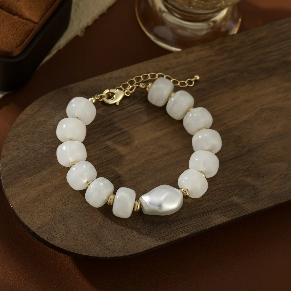 Irregular White Accent White Bead Bracelet — view 1