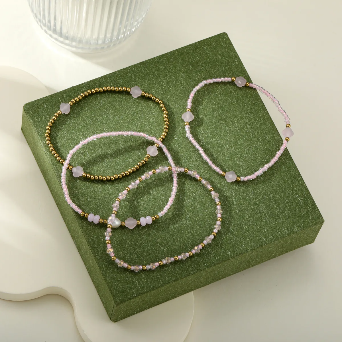 Pink Layered Bead Bracelet Set — view 1