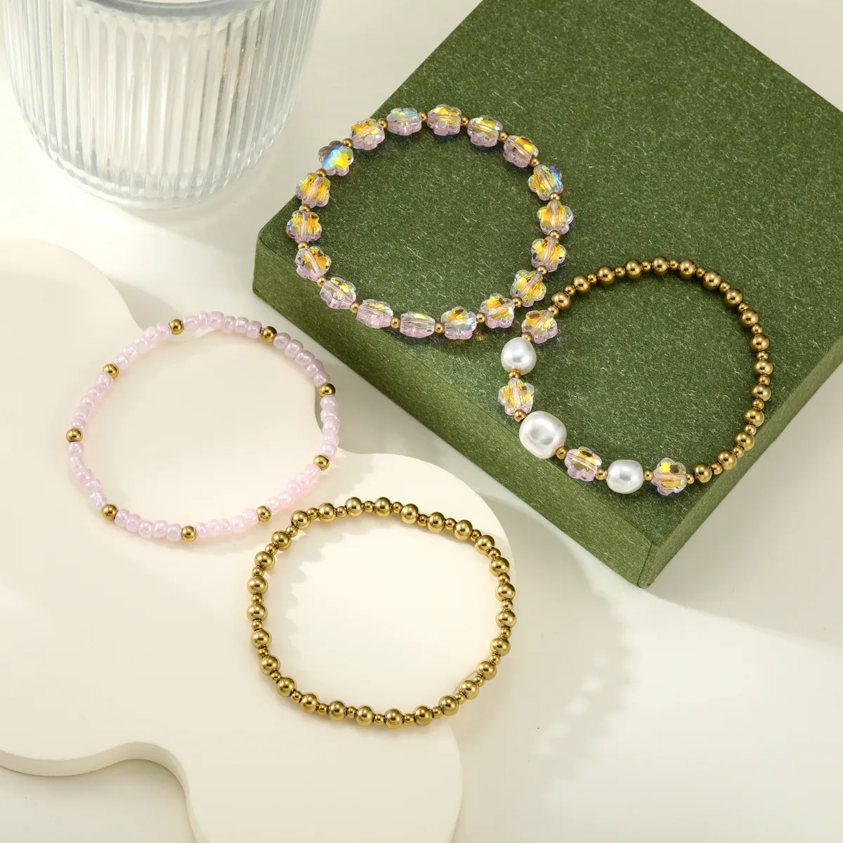 Floral Pink Layered Bracelet Set — view 1