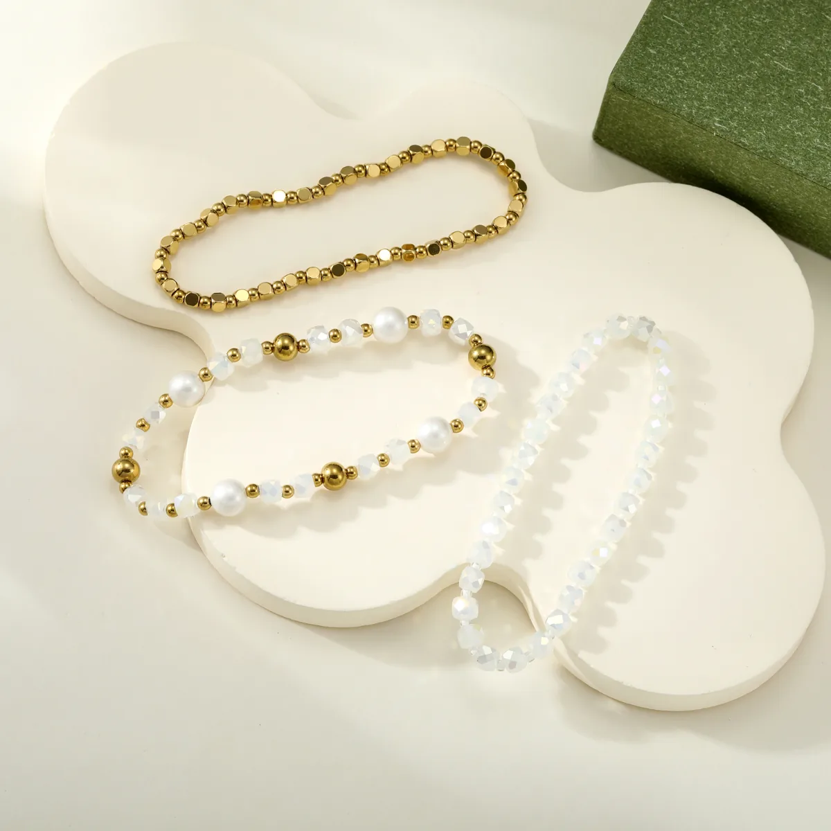 White Layered Bead Bracelet Set — view 1