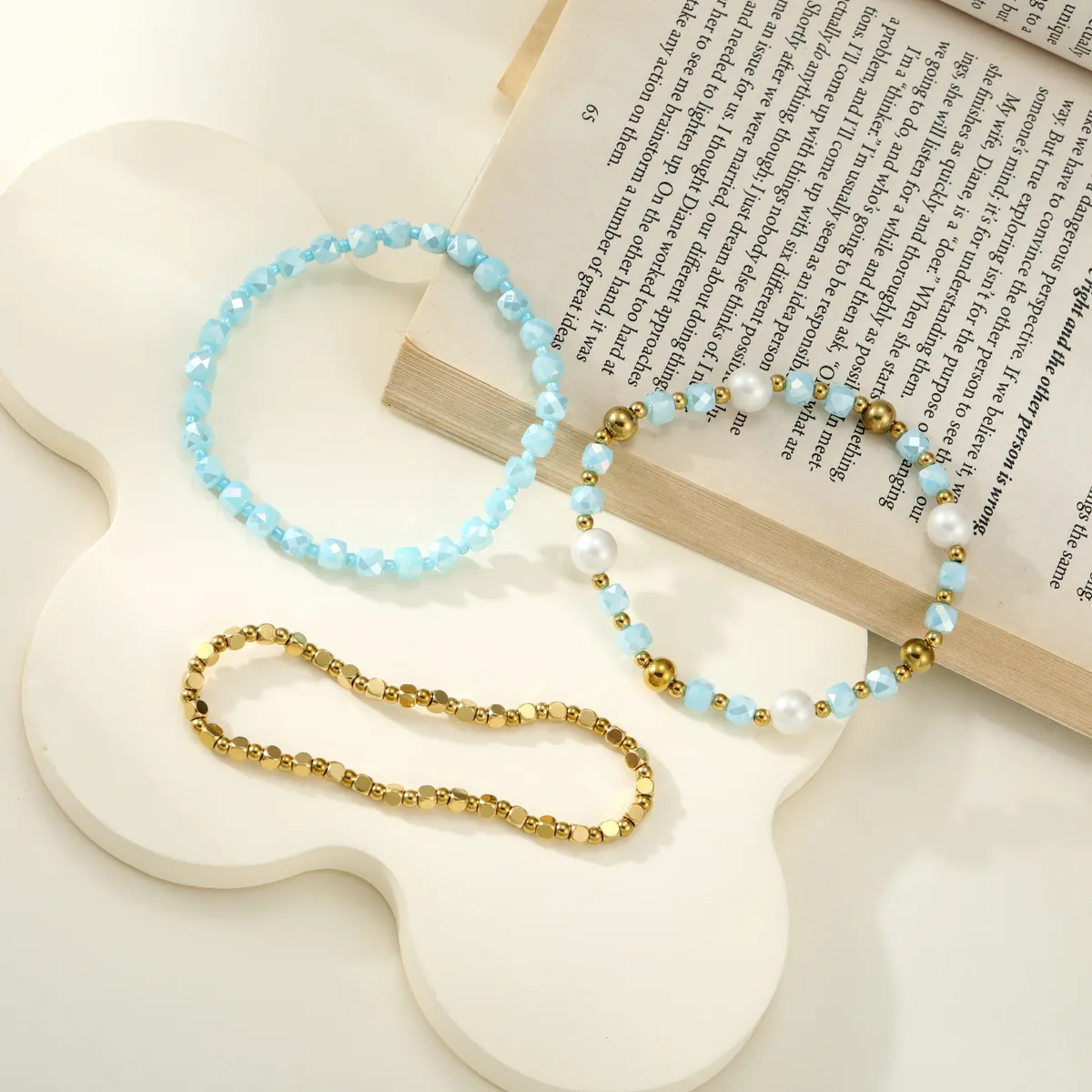 Blue Layered Bead Bracelet Set — view 1
