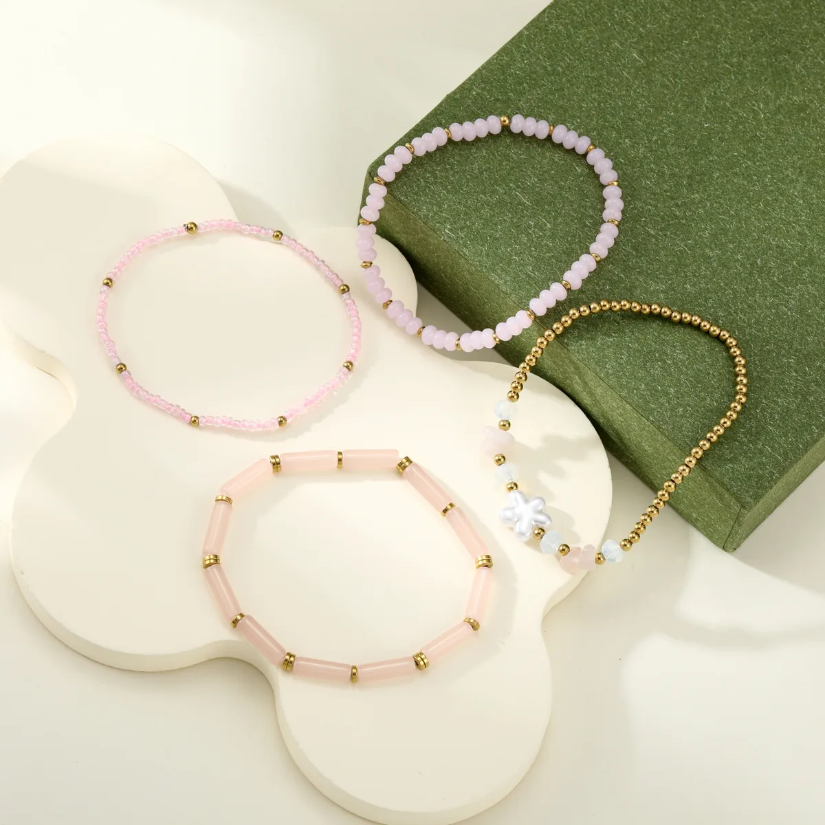 Pink Tube Bead Bracelet Set — view 1