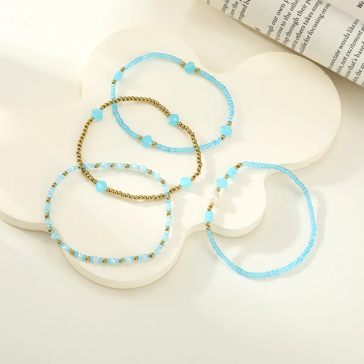 Aqua Layered Bead Bracelet Set — view 1
