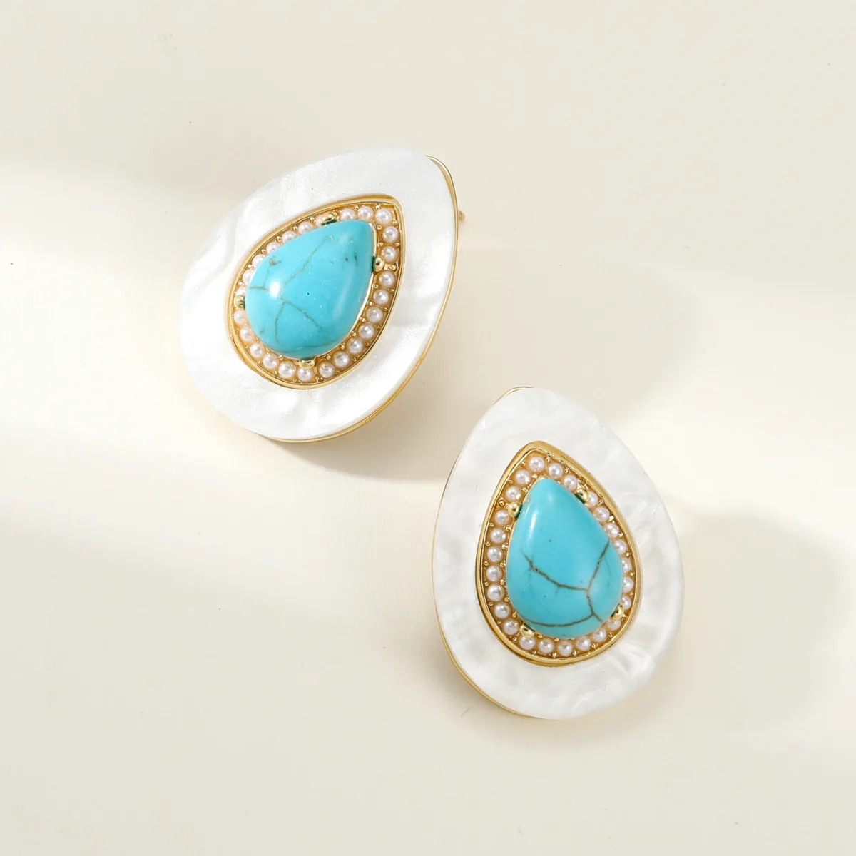 Teardrop Inlay Stud Earrings — view 1