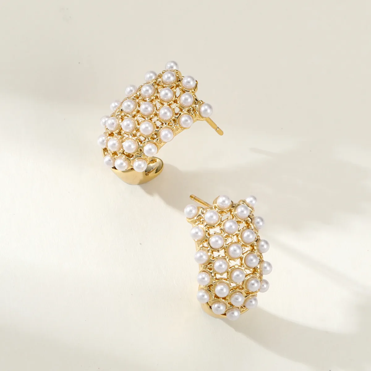 Grid Bead Hoop Earrings — view 1