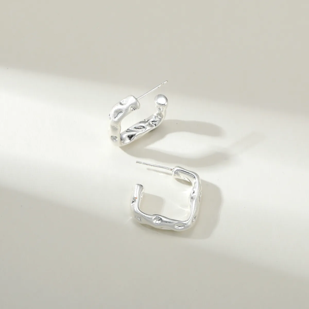 Hammered Square Hoop Earrings — view 1