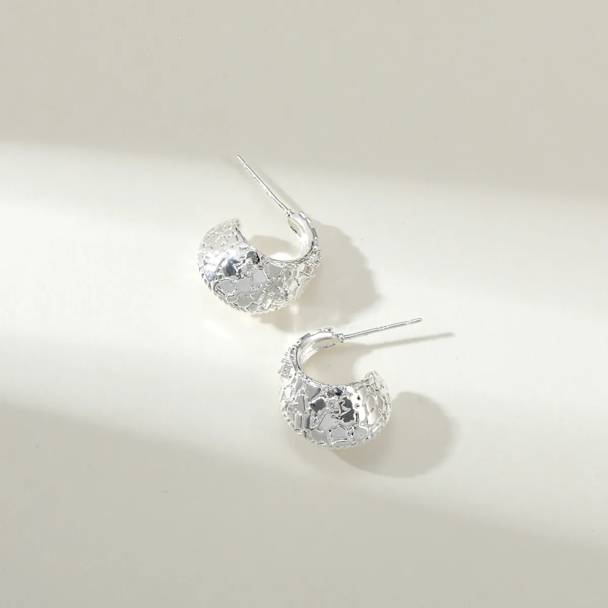 Hammered Wide Hoop Earrings — view 1