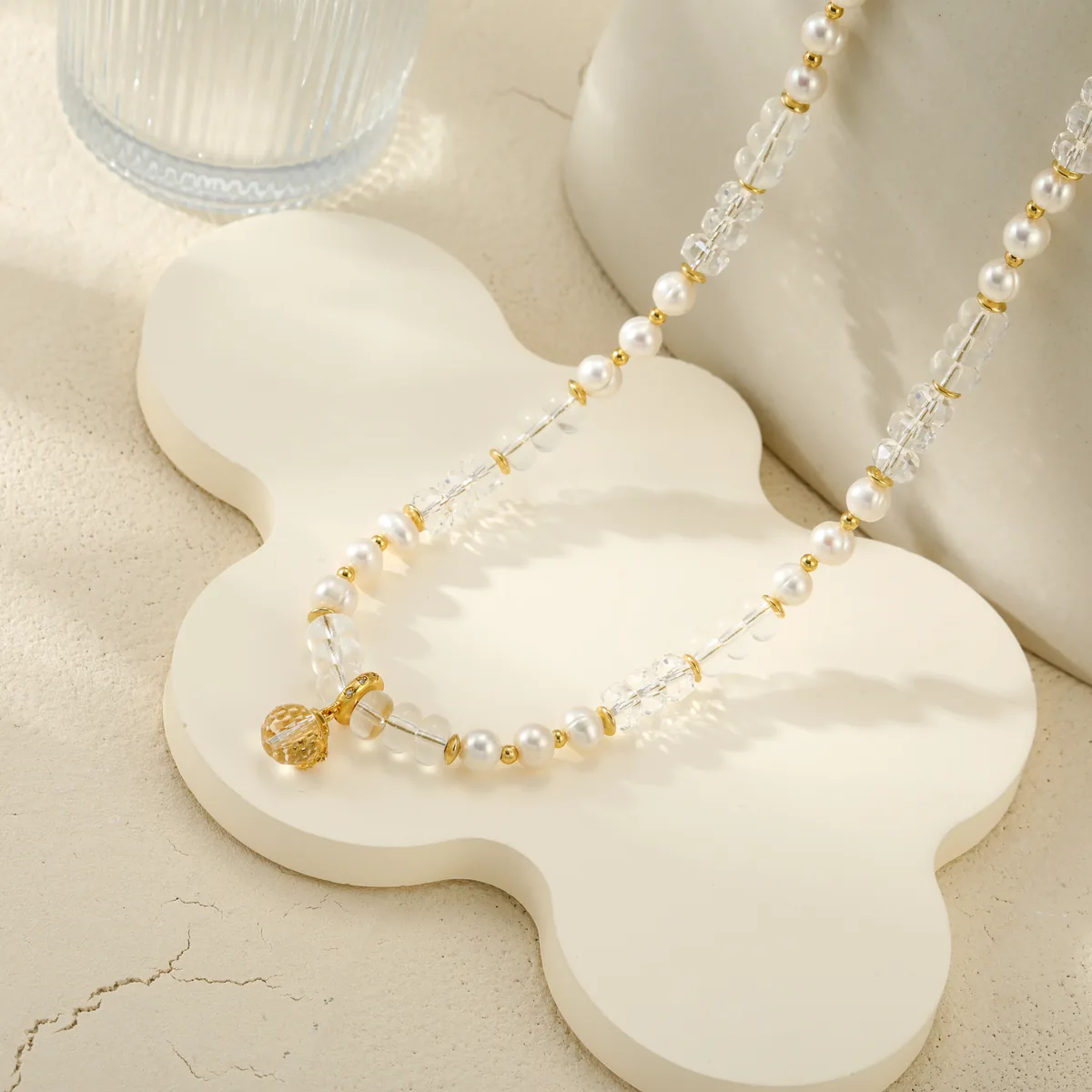 White Bead Charm Necklace — view 1