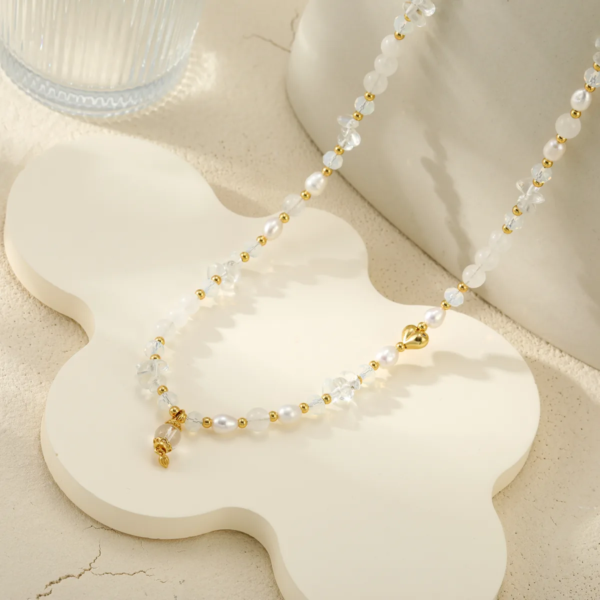 White Bead Drop Necklace — view 1