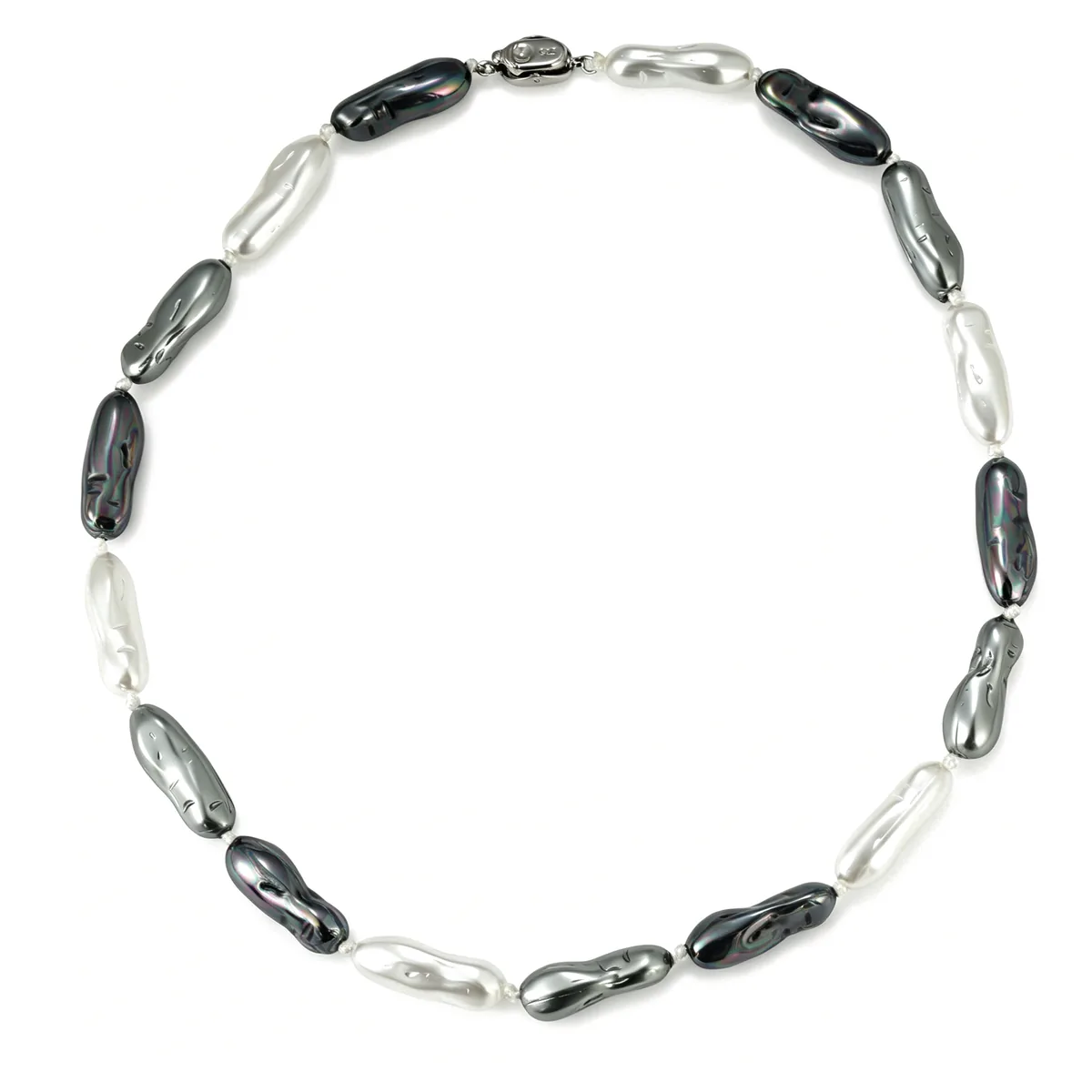 Black White Elongated Bead Necklace — view 1