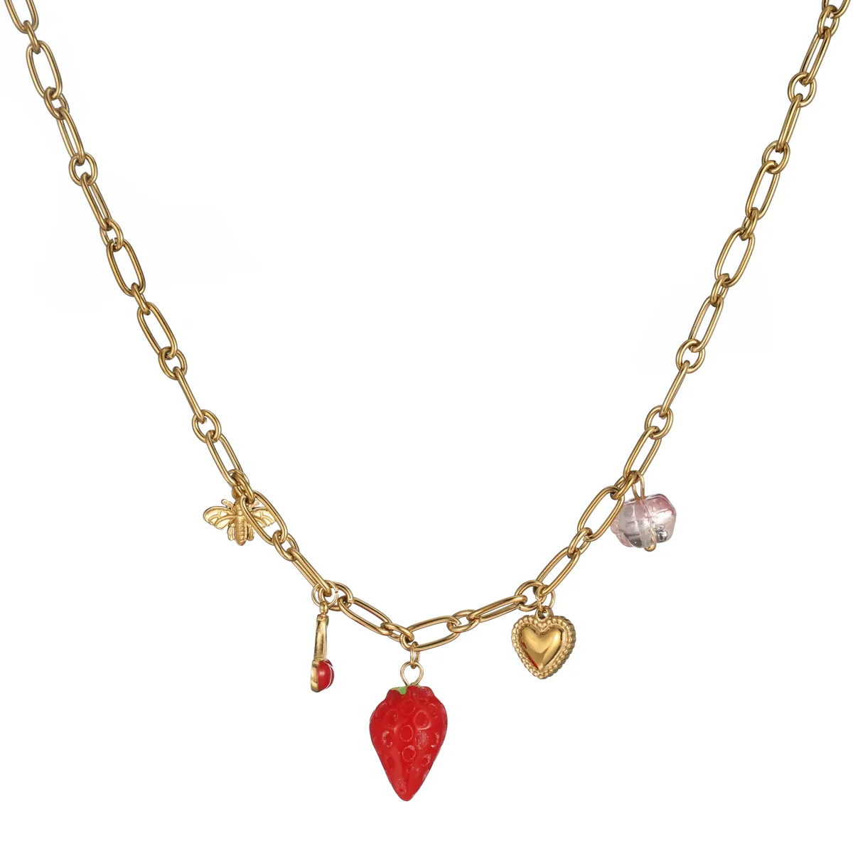 Strawberry and Heart Charm Necklace — view 1