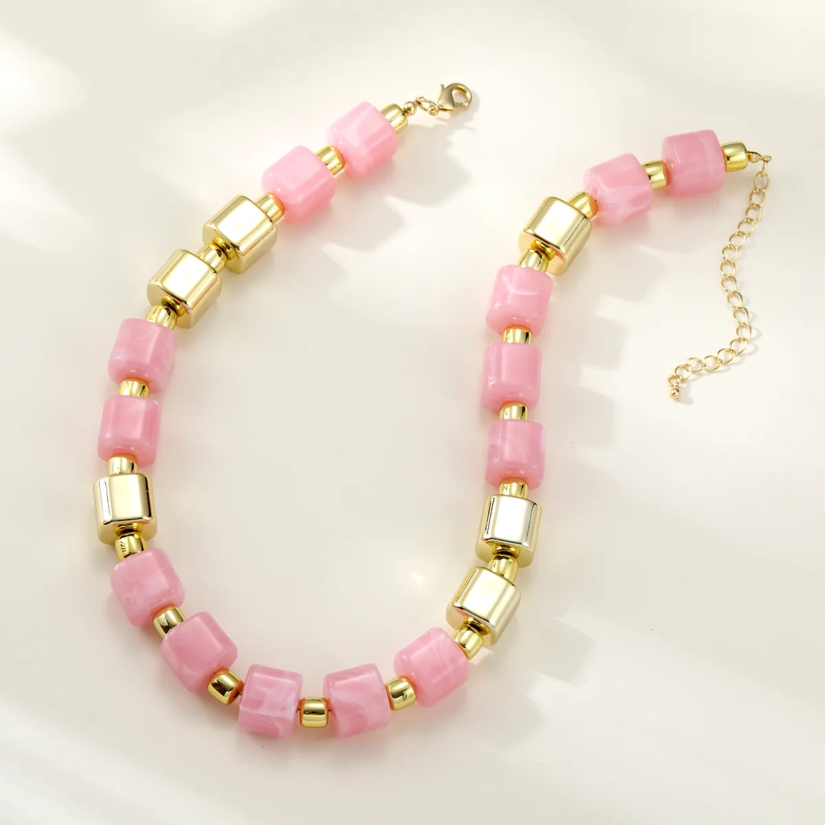Pink Cube Bead Necklace — view 1