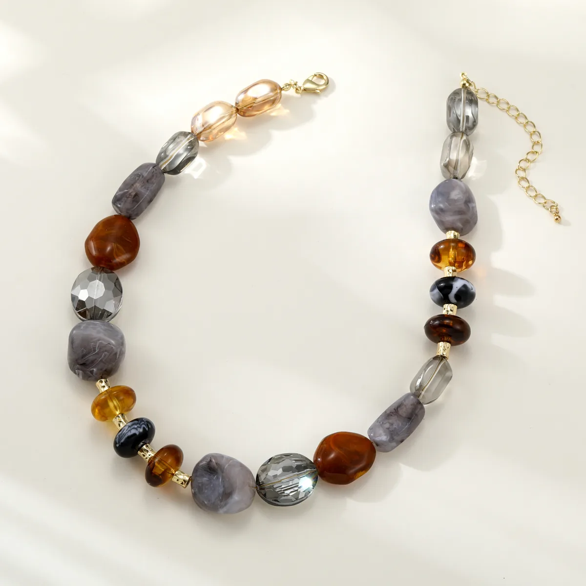 Gray Brown Mixed Bead Necklace — view 1