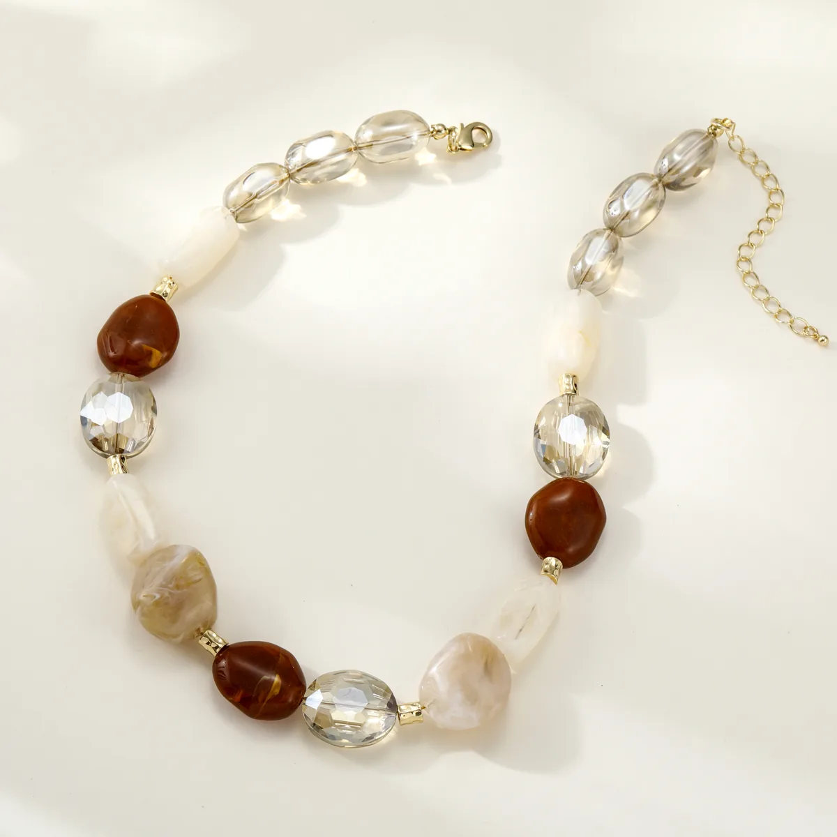 Brown Clear Mixed Bead Necklace — view 1